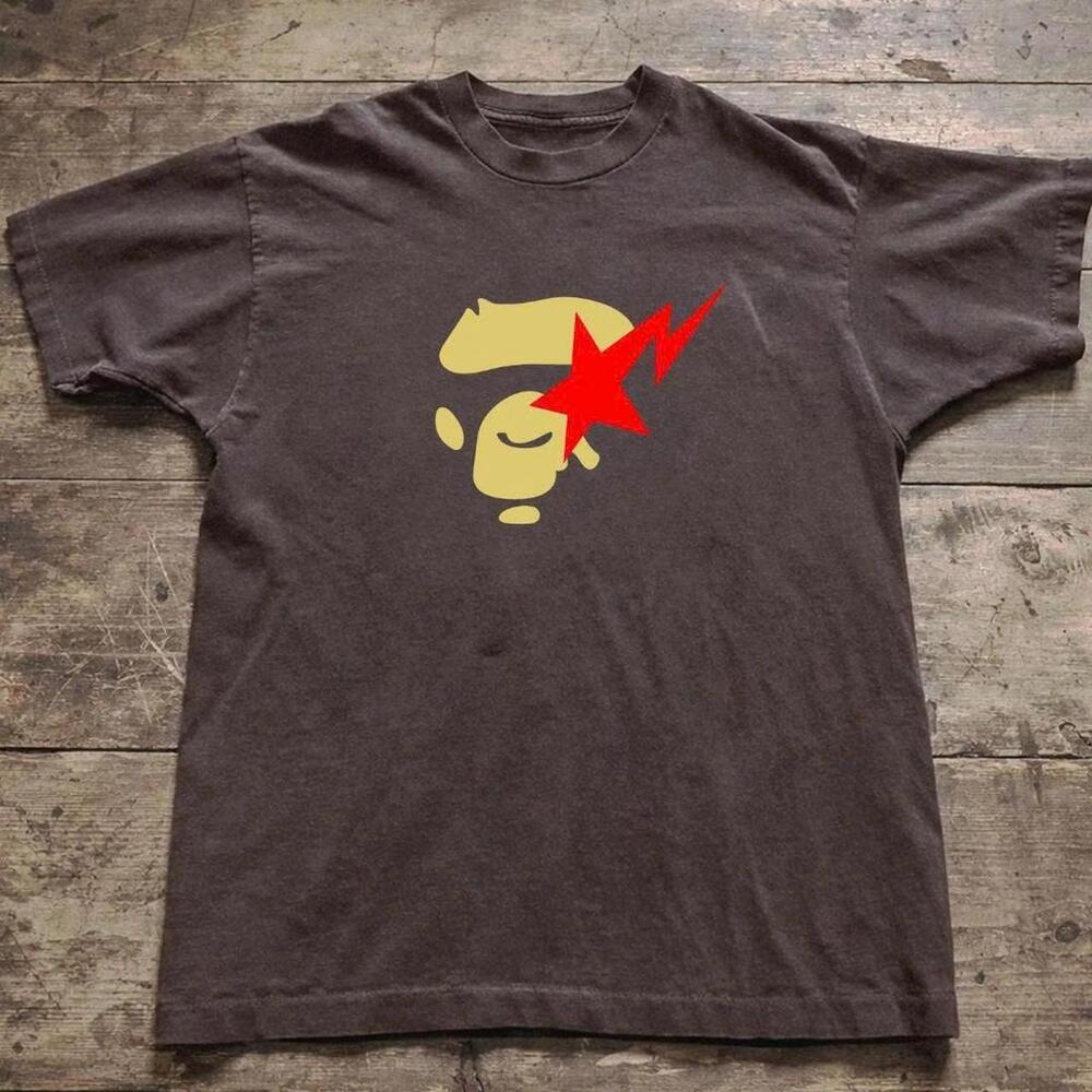 Brown Bape Graphic Tee With Yellow And Red Details